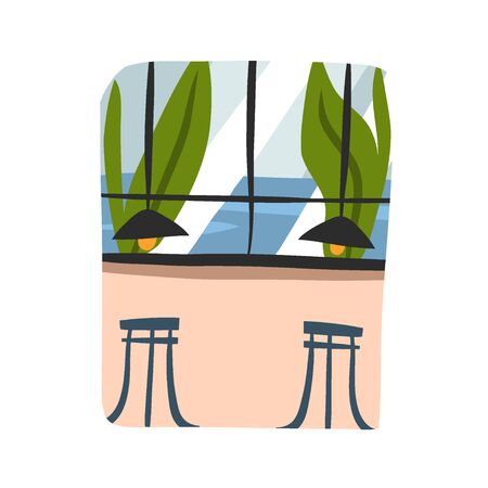 Hand drawn vector abstract stock graphic illustration with beach coffee cafe view scene indoor isolated on white backgroundのイラスト素材