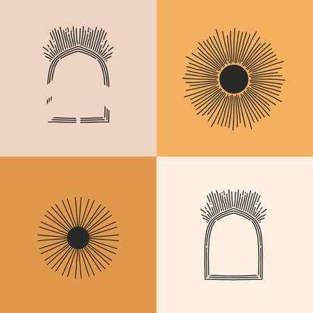 Hand drawn vector abstract stock flat graphic illustration with elements set, magic art in simple style for branding, isolated on color backgroundのイラスト素材