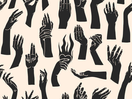Hand drawn vector abstract flat stock graphic icon illustration sketch seamless pattern with human...