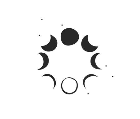 Hand drawn vector abstract stock flat graphic illustration collection set with  elements of magic celestial astrology moon phases isolated on white backgroundのイラスト素材