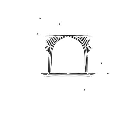 Hand drawn vector abstract stock flat graphic illustration with logo element of line arch and rays art in simple style for branding,isolated on white backgroundのイラスト素材