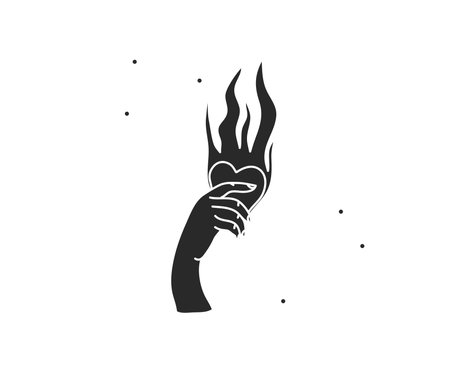 Hand drawn vector abstract stock flat graphic illustration with logo elements ,woman magic black silhouette hand touch in simple style for branding ,isolated on white backgroundのイラスト素材