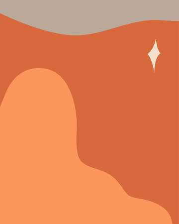 Hand drawn vector abstract stock graphic illustration art background, with modern collage nature artistic contemporary print template of boho shapes,silhouettes,moon and starsのイラスト素材