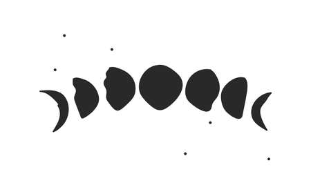 Hand drawn vector abstract stock flat graphic illustration collection set elements of magic celestial astrology moon phases isolated on white backgroundのイラスト素材