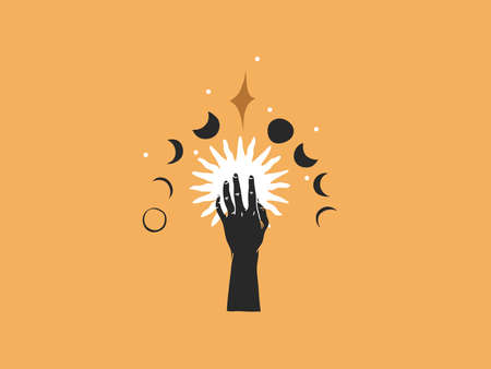Hand drawn vector abstract stock flat graphic illustration with   elements, magic line art of...