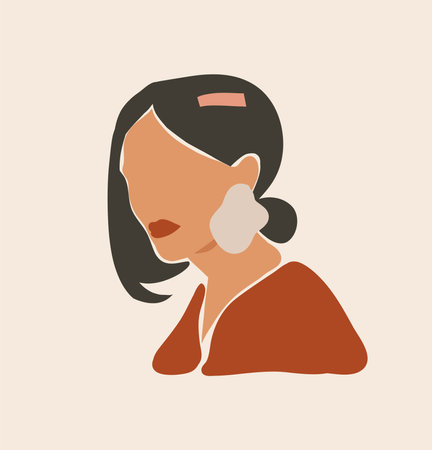 Hand drawn vector abstract flat graphic contemporary aesthetic fashion illustration with bohemian,modern african american female portrait in simple trendy minimal style isolated on pastel backgroundのイラスト素材