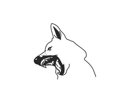 Hand drawn vector abstract stock flat graphic illustration with logo element,mystic tribal magic line art of howling wolf in simple style for branding,isolated on white backgroundのイラスト素材