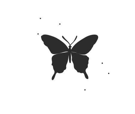 Hand drawn vector abstract stock flat graphic illustration with  element,bohemian magic art of butterfly silhouette in simple style for branding,isolated on white background.のイラスト素材