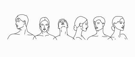 Hand drawn vector abstract stock flat graphic illustrations collection set with elements,line art icon of beautiful people in simple style for branding,isolated on white background.Design logo conceptのイラスト素材