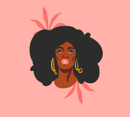 Hand drawn vector abstract stock flat graphic illustration print with retro african american ,...