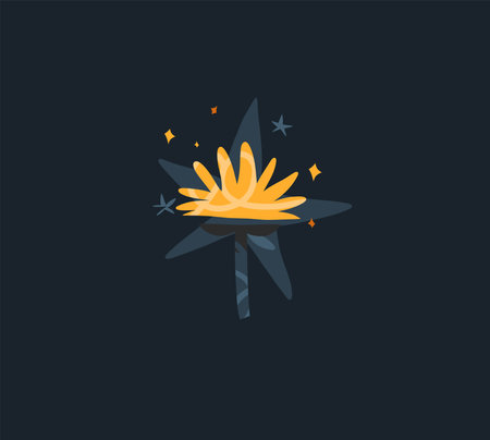A magical cosmic flower that glows like the sun and stars. Mystical spiritual,abstract symbol doing magic with stars and moon. Cartoon style.Hand drawn contemporary art, isolated vector illustration.のイラスト素材
