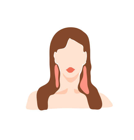 Hand drawn vector abstract stock flat graphic contemporary aesthetic fashion illustration with bohemian,beautiful modern female portrait in simple trendy minimal style isolated on white background.のイラスト素材