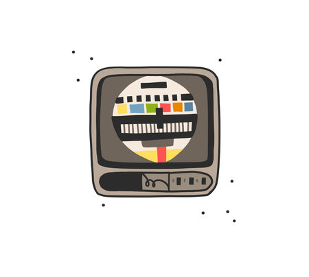 Hand drawn vector abstract flat stock modern graphic illustration of old retro vintage television tv isolated,90 vintage print concept,retro vector design.80s,90s clipart design concept.Graphic sign.のイラスト素材