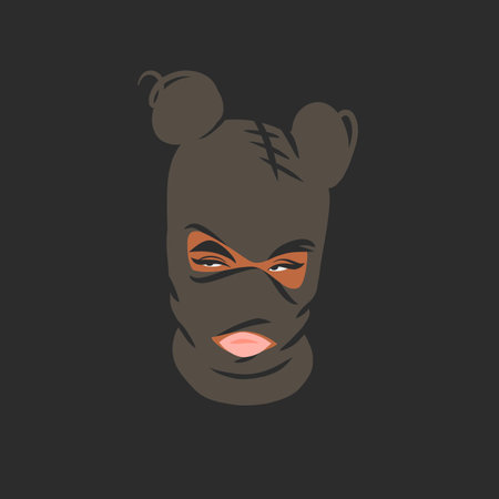 Hand drawn abstract vector graphic clipart illustrations collection with bandit girl in balaclava.Trendy modern female design concept.Vector woman fashion portrait contemporary art.Beauty model.のイラスト素材