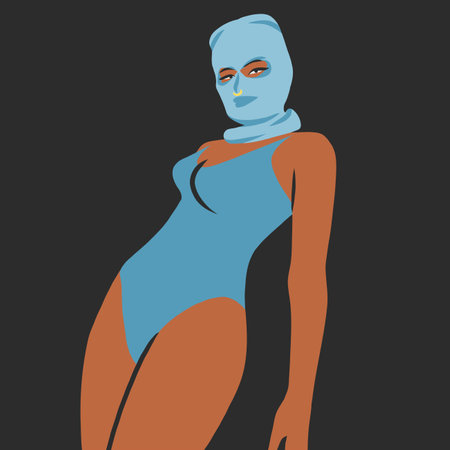 Hand drawn abstract vector graphic clipart illustrations collection set with bandit girl in balaclava.Trendy modern female design concept.Vector woman fashion portrait contemporary art.Beauty model.のイラスト素材