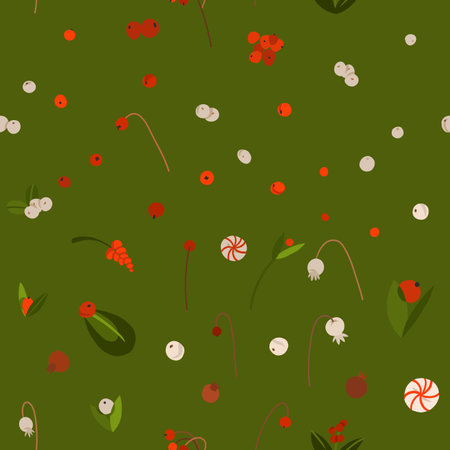 Hand drawn vector abstract graphic Merry Christmas and Happy new year clipart illustrations greeting wrapping seamless pattern with flowers and leaves.Merry Christmas cute floral design background.のイラスト素材