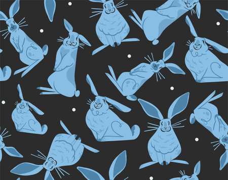 Hand drawn abstract vector graphic clipart illustration seamless pattern with adorable cute bunny character.Trendy kids modern design concept.Vector contemporary New Year and Easter symbol background.のイラスト素材