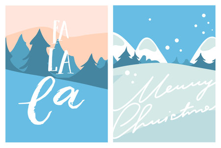 Hand drawn vector abstract graphic Merry Christmas and Happy new year clipart illustrations greeting card with winter landscape outdoor design and xmas lettering.Merry Christmas cute card design.のイラスト素材