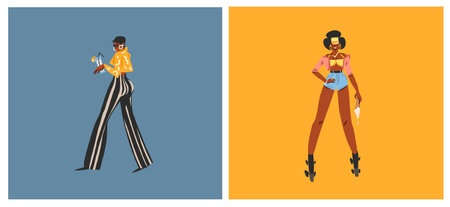 Hand drawn vector abstract modern graphic illustrations characters collection set of young women on...