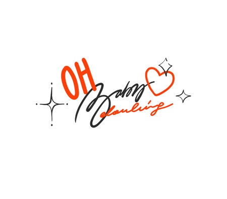 Hand drawn vector abstract graphic illustration Valentines day design elements, abstract love lettering quote.Love design concept handwritten text.Valentines text,OH,Baby Darling,isolated.Love letter.のイラスト素材