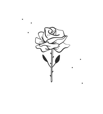 Hand drawn abstract vector graphic clipart illustration boho rose flower with leaves logo element.Female design concept.Bohemian wild west contemporary art.Cowboy girl modern drawing.Feminine logo.のイラスト素材