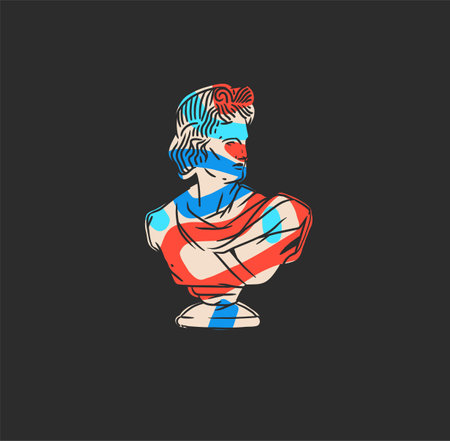 Hand drawn vector abstract outline,graphic,contemporary art greek ancient sculpture statue line modern drawing.Antique classic statue in trendy graffity style,outline design concept.Sculpture art set.のイラスト素材