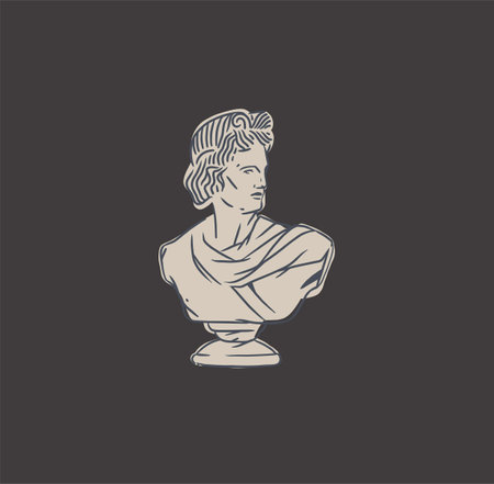 Hand drawn vector abstract outline,graphic,line art greek ancient sculpture old column line modern drawing.Antique classic statues in trendy bohemian style,outline design concept.Antique statue logo.のイラスト素材