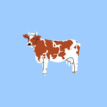 Hand drawn abstract vector clipart illustration collection with brown adorable cute, stylized cow character.Trendy modern art design concept.Vector cartoon farm animals symbol. Cartoon cow animal.のイラスト素材