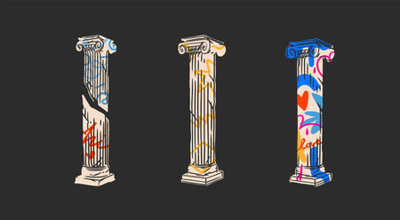Hand drawn vector abstract outline,graphic,contemporary greek ancient sculpture statue column line modern drawing.Antique classic architecture statue in trendy graffity style,outline design concept,のイラスト素材