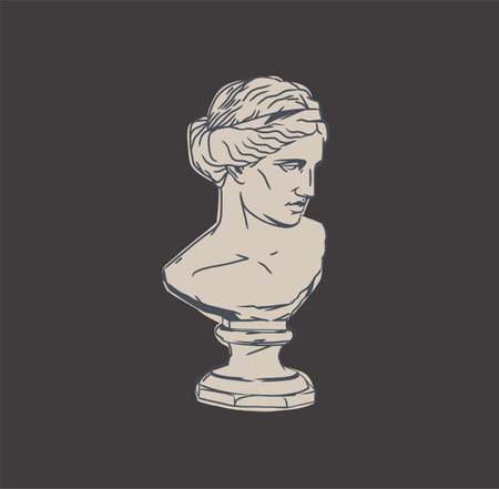 Hand drawn vector abstract outline,graphic,line art greek ancient sculpture statue head line art modern drawing.Antique classic statues in trendy style,outline design concept.Antique statue design.のイラスト素材