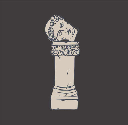 Hand drawn vector abstract outline,graphic,line art greek ancient sculpture statue head line art modern drawing.Antique classic statues in trendy style,outline design concept.Antique statue design.のイラスト素材