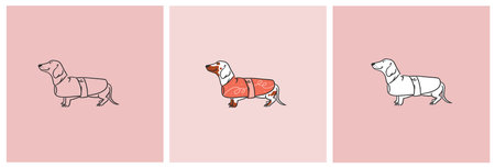 Hand drawn vector abstract graphic line collection set with diverse cute funny cartoon dogs characters.Vector illustration of funny cartoon different breeds dogs in trendy flat style. Line dog icon.のイラスト素材