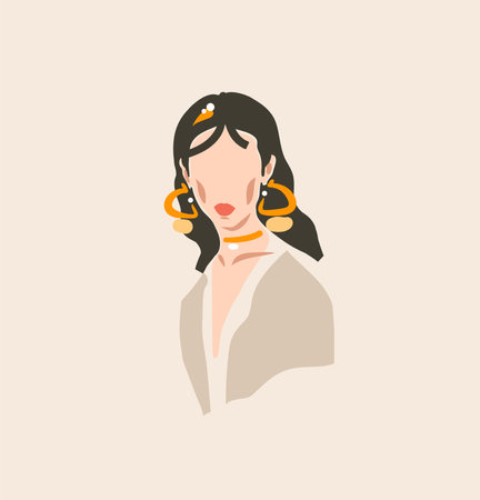 Hand drawn vector abstract trendy graphic contemporary modern art,aesthetic fashion illustration with bohemian,beautiful modern female,minimalistic trendy style. Vector woman body abstract drawing.のイラスト素材