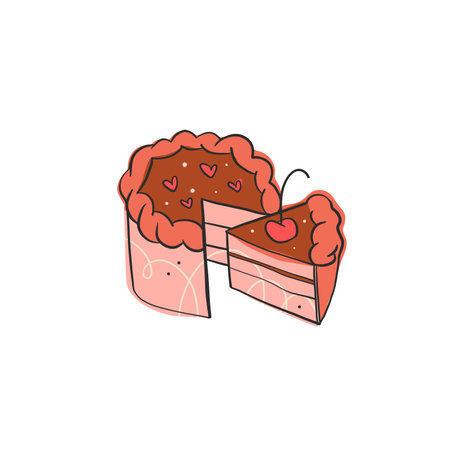 Hand drawn vector abstract cartoon line art funny sweet cake graphic illustration. Sweet food design...