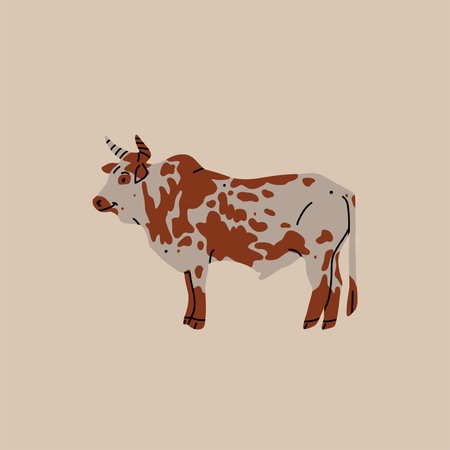 Hand drawn abstract vector clipart illustration collection with brown adorable cute, stylized cow and bull character.Trendy modern design concept.Vector cartoon farm animal symbol. Cartoon cow animal.のイラスト素材