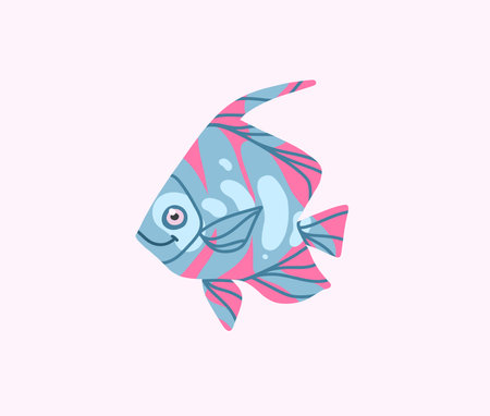 Hand drawn vector abstract cartoon marine underwater set of cute ocean color fishes. Fish characters concept for funny kids design. Flat cartoon sea fish vector design isolated on color background.のイラスト素材