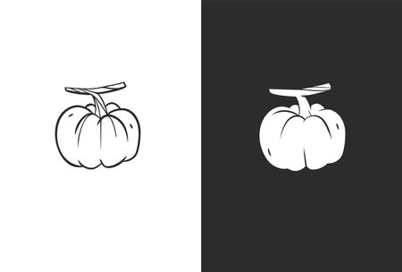 Hand drawn vector abstract graphic,black and white silhouette autumn vegetable,harvest thanksgiving and Halloween pumpkin set.Halloween outline autumn vegetable harvest design concept.Autumn symbol.のイラスト素材