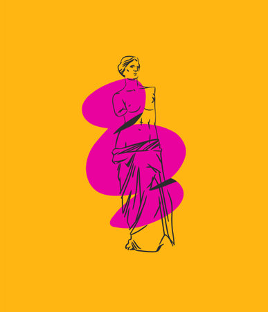 Hand drawn vector abstract graphic,greek ancient sculpture statues and column line modern contemporary poster.Antique vintage classic sculpture in trendy line style.Antique graffiti design background.のイラスト素材