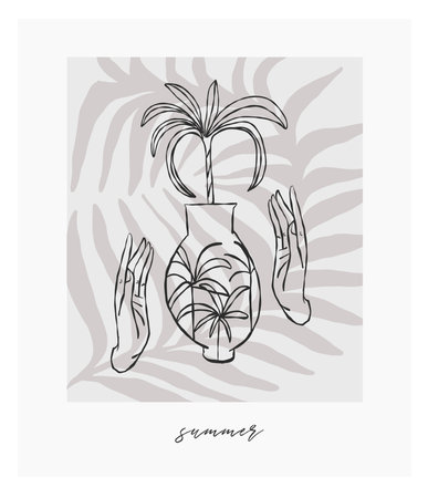 Hand drawn vector abstract graphic line art simple,contemporary collection print with boho aesthetics organic graphic shapes.Fashion feminine concept design for wall decor,print,wallpaper,background.のイラスト素材