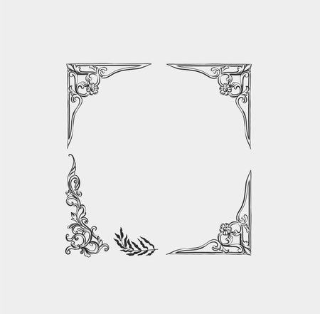 Hand drawn vector abstract outline,graphic,line vintage baroque ornament floral frame in calligraphic elegant modern style.Baroque floral vintage outline design concept.Vector antique frame isolated.のイラスト素材