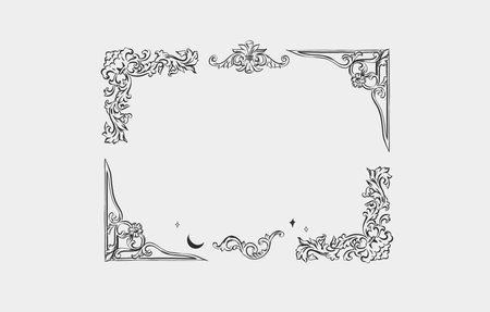 Hand drawn vector abstract outline,graphic,line vintage baroque ornament floral frame in calligraphic elegant modern style.Baroque floral vintage outline design concept.Vector antique frame isolated.のイラスト素材
