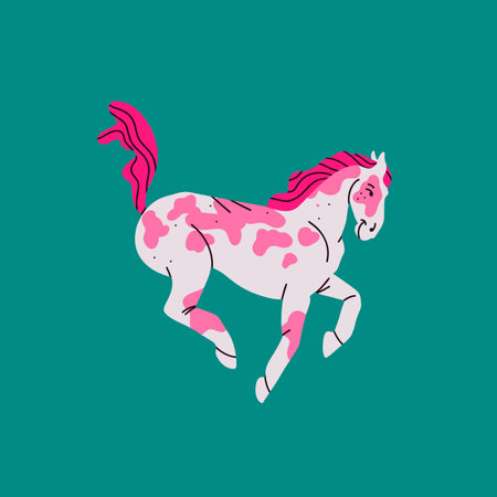 Hand drawn abstract vector clipart illustration collection with color adorable cute, stylized horse character.Trendy modern art kids design concept.Vector cartoon farm animals symbol. Cartoon animal.のイラスト素材