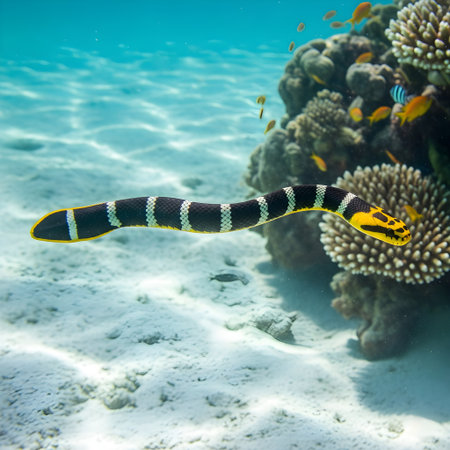 A picture of a sea snake on a coral reef at Maldivesの素材