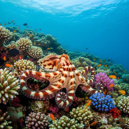 Octopus on a colorful tropical coral reef in the Red Sea.の素材