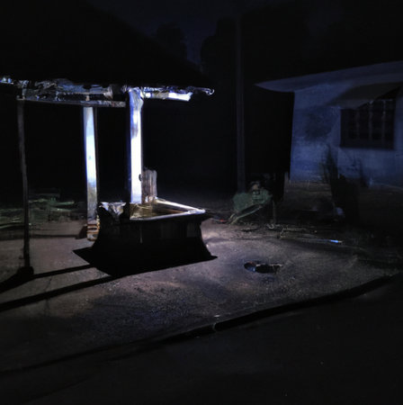 Night shot of a water well in a small village at night  horror scary sceneの素材
