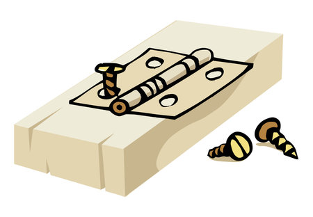 An abstract vector illustration shows a screw nails and steel door hinge in cartoon styleのイラスト素材