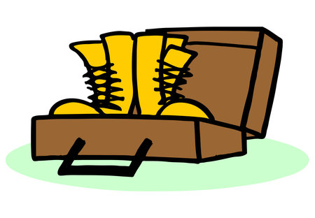 An abstract vector illustration shows a open briefcase containing boot in cartoon styleのイラスト素材
