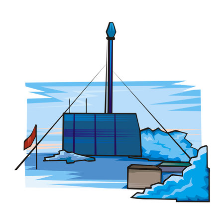 An abstract vector illustration shows a oil drilling Antarctic equipment in cartoon styleのイラスト素材