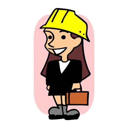 An abstract vector illustration shows a engineer woman character holding briefcase in cartoon styleのイラスト素材