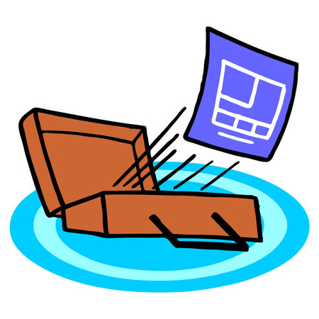 An abstract vector illustration shows a open briefcase containing architect blueprint in cartoon styleのイラスト素材